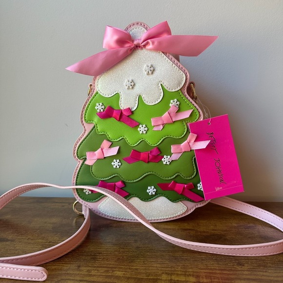 Betsey Johnson Handbags - New Betsey Johnson Christmas Tree Crossbody Handbag Pink Ribbon Snow Cute